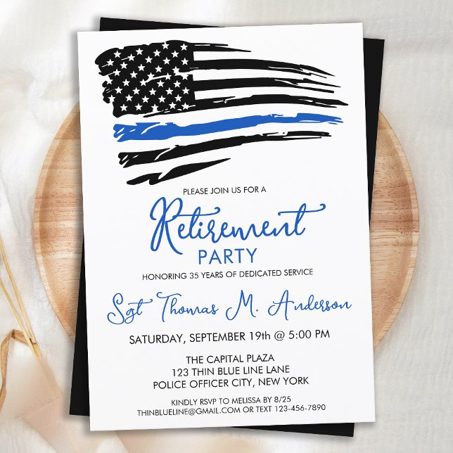 Police Thin Blue Line Flag Modern Retirement Party Invitation (Creator Uploaded)