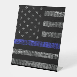 Police Thin Blue Line Flag Pedestal Sign