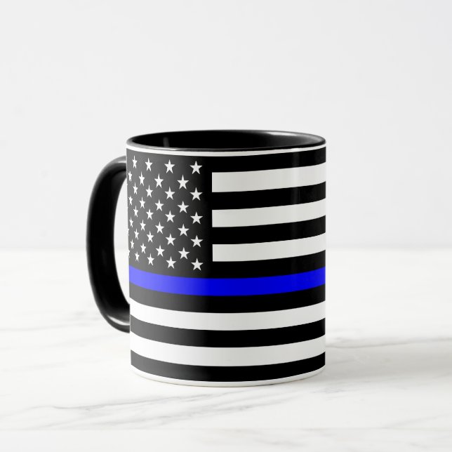 police thin blue line flag usa united states ameri mug (Front Left)