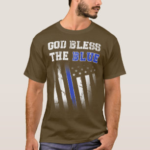 Police Thin Blue Line, God Bless The Blue Printed  T-Shirt