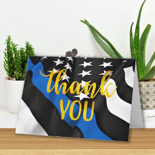 Police Thin Blue Line Gold Script Law Enforcement Thank You Card