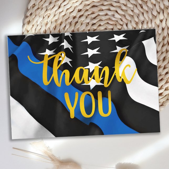Police Thin Blue Line Gold Script Law Enforcement Thank You Card (Creator Uploaded)