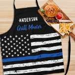 Police Thin Blue Line Grill Master BBQ Apron<br><div class="desc">Thin Blue Line Police Apron - USA American flag design in Police Flag colours, distressed design . This personalised police apron is perfect for birthdays, Christmas, police retirement gifts, or fathers day for your police officer. Perfect for all police officers, law enforcement officers and police family and supporters. Personalise with...</div>