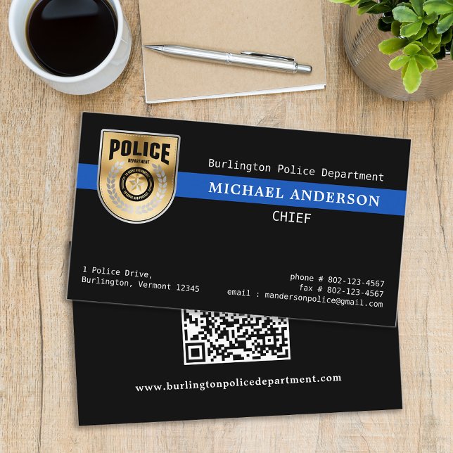 Police Thin Blue Line Law Enforcement Custom Logo  Business Card (Creator Uploaded)