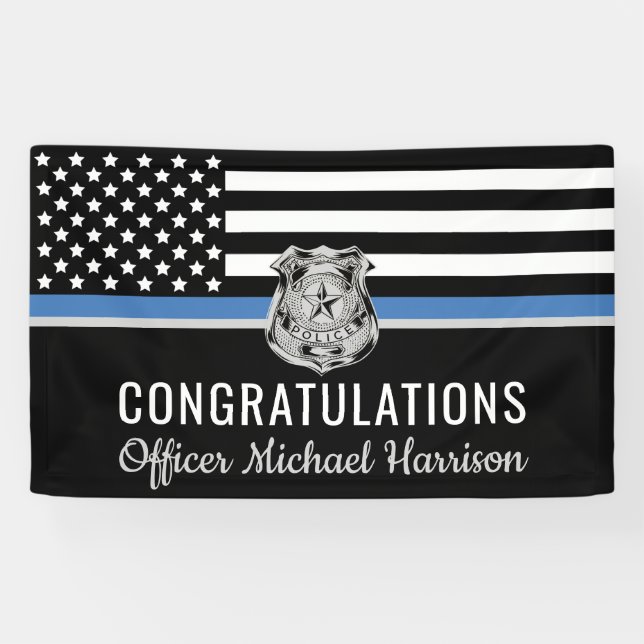 Police Thin Blue Line Law Enforcement Graduation Banner (Horizontal)
