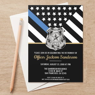 Police Thin Blue Line Law Enforcement Retirement Invitation