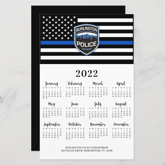 Police Thin Blue Line Logo 2022 Calendar Card (Front/Back)