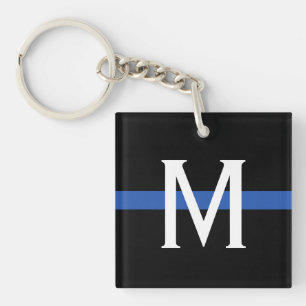 Police Thin Blue Line Monogram Key Ring