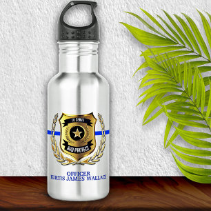 Police Thin Blue Line Officer Shield Personalised  532 Ml Water Bottle