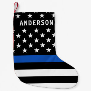 Police Thin Blue Line Personalised American Flag Small Christmas Stocking