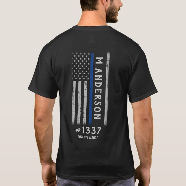 Police Thin Blue Line Personalised Badge Memorial T-Shirt (Back)