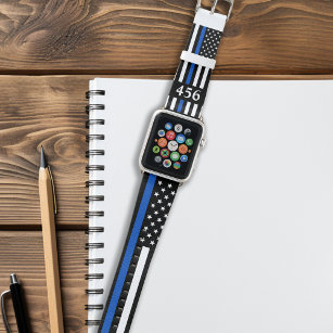 Police Thin Blue Line Personalised Badge Number Apple Watch Band