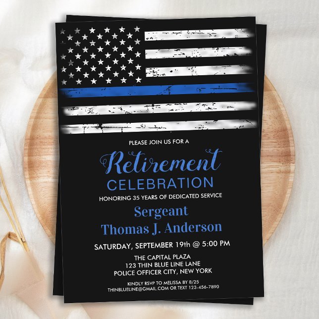 Police Thin Blue Line Personalised Flag Retirement Invitation (Creator Uploaded)