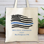 Police Thin Blue Line Personalize Law Enforcement  Tote Bag<br><div class="desc">Thin Blue Line Tote Bag - American flag in Police Flag colors, distressed design . Personalize with name or other text. This personalized police tote bag is perfect for running errands, trip to the gym, police and law enforcement families and all those who support them . COPYRIGHT © 2020 Judy...</div>