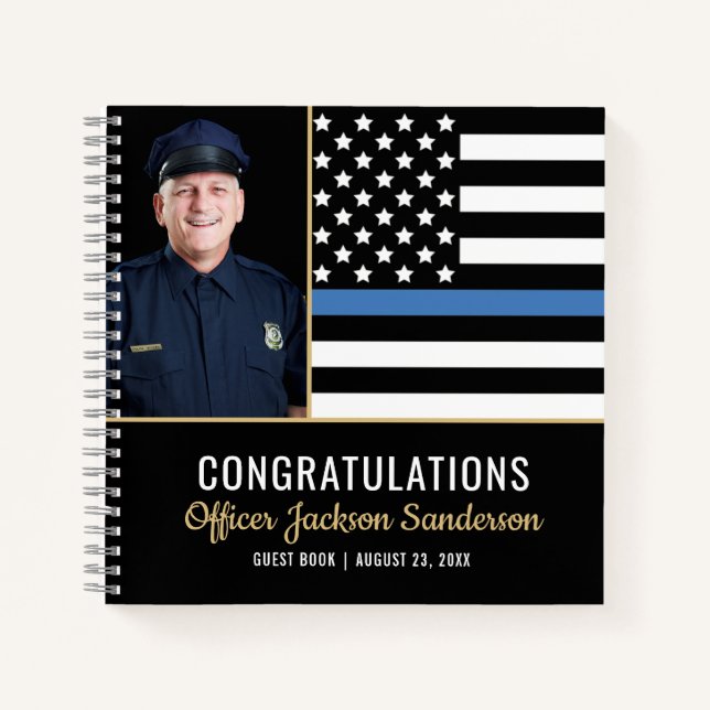 Police Thin Blue Line Photo Retirement Guest Book (Front)