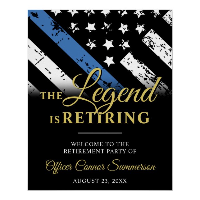 Police Thin Blue Line Retirement Party Welcome Poster (Front)