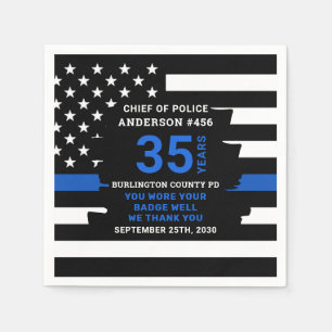 Police Thin Blue Line Years Of Service Retirement Napkin