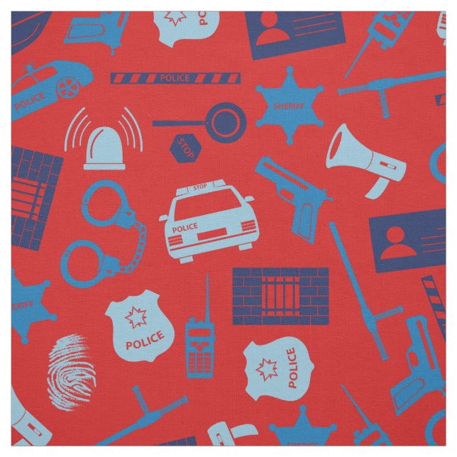 Police Tools and Symbols Red Fabric (Swatch)