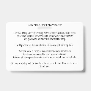 Police Traffic Stop Know Your Rights Card ID Badge