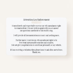 Police Traffic Stop Know Your Rights Card ID Badge