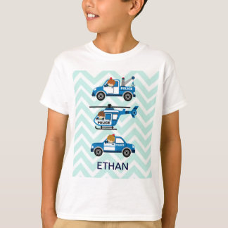 Police Trucks Helicopter Vehicles on Chevron T-Shirt