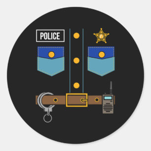 Police Uniform Costume Cool Easy Halloween Gift  Classic Round Sticker
