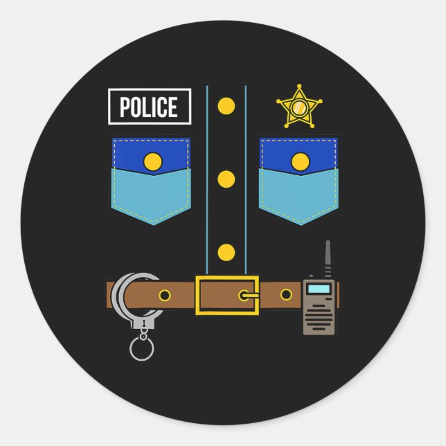 Police Uniform Costume Cool Easy Halloween Police  Classic Round Sticker (Front)