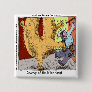 Police Vs Donut Funny Cartoon 15 Cm Square Badge
