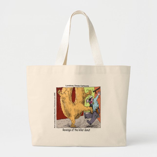 Police Vs Doughnut Funny Cartoon Large Tote Bag (Front)