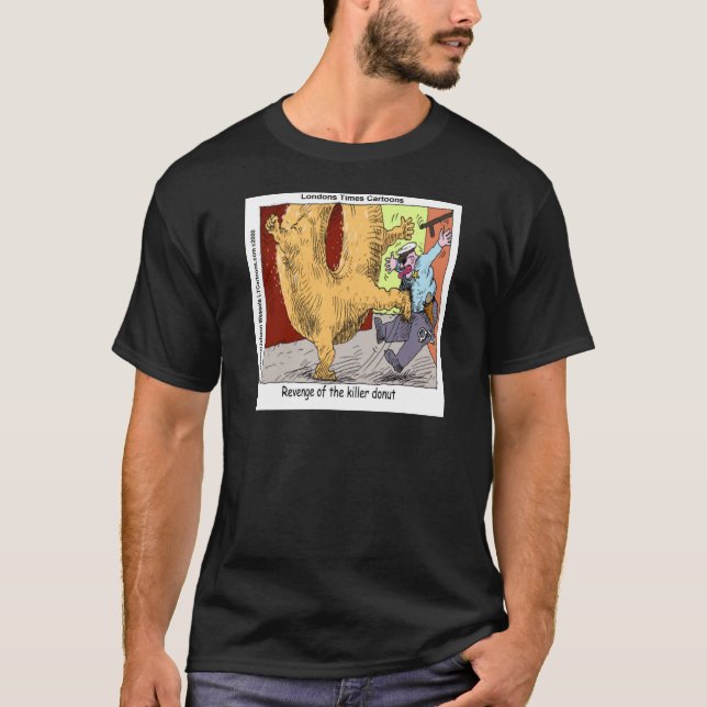 Police Vs Doughnut Funny Cartoon T-Shirt (Front)