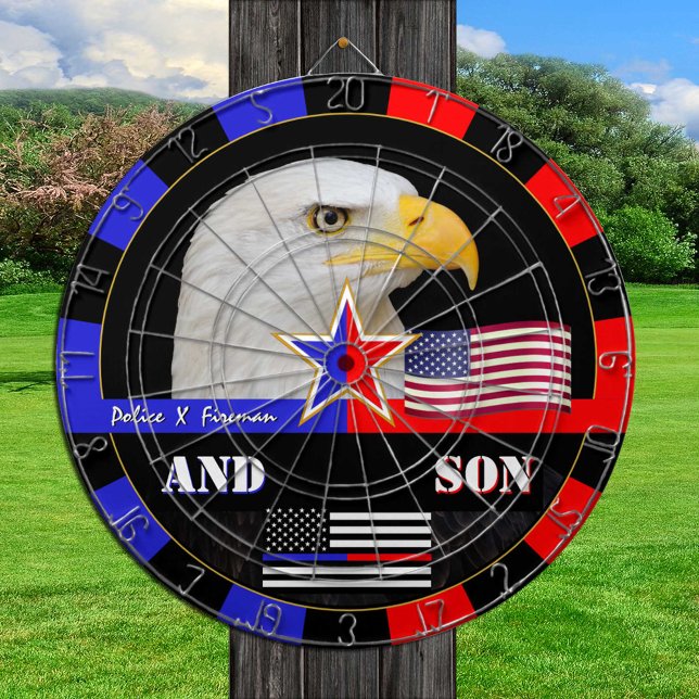 Police vs Fireman & Thin Blue / Red Line, flag USA Dartboard (Creator Uploaded)
