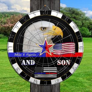 Police vs Fireman & Thin Red / Blue Line, flag USA Dartboard