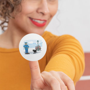 Policeman And A Black Cat Classic Round Sticker