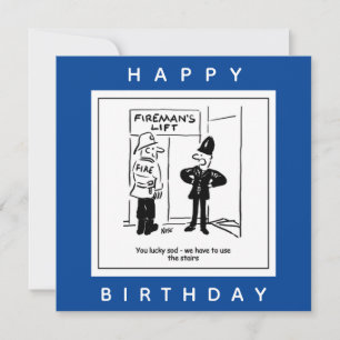 Policeman & Fireman - Fireman's Lift Cartoon Card