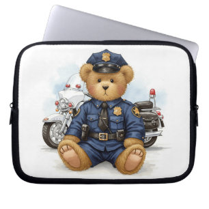 Policeman on Duty, Teddy and Motorcycle by Natasha Laptop Sleeve