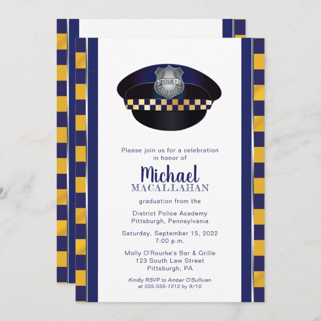 Policeman | Police | Cop Hat Graduation Party Invitation (Front/Back)