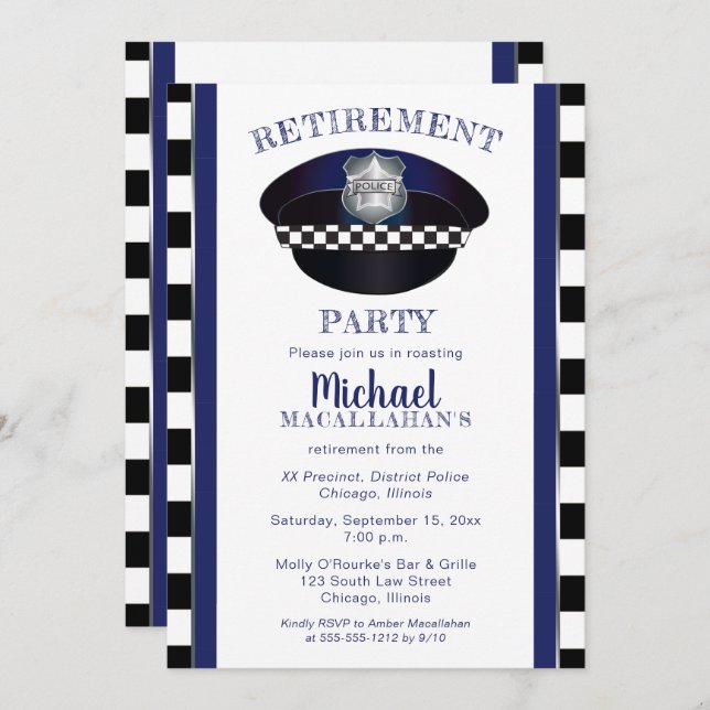 Policeman | Police | Cop Hat Retirement Party Invitation (Front/Back)