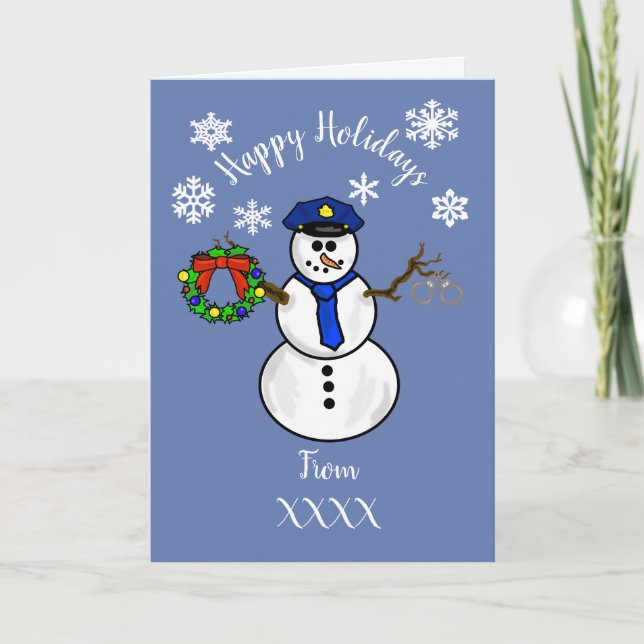 Policeman Snowman Christmas Card Dept. or Personal (Front)