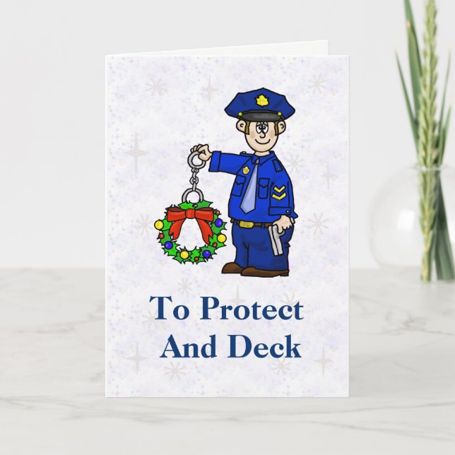 Policeman With Handcuffed Wreath Christmas Card (Front)