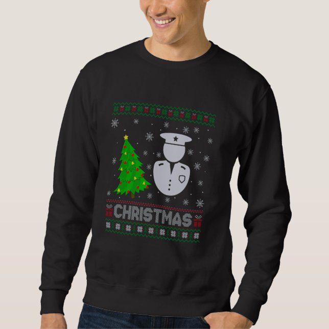 Policeman Xmas Tree Lighting Ugly Christmas Sweate Sweatshirt (Front)