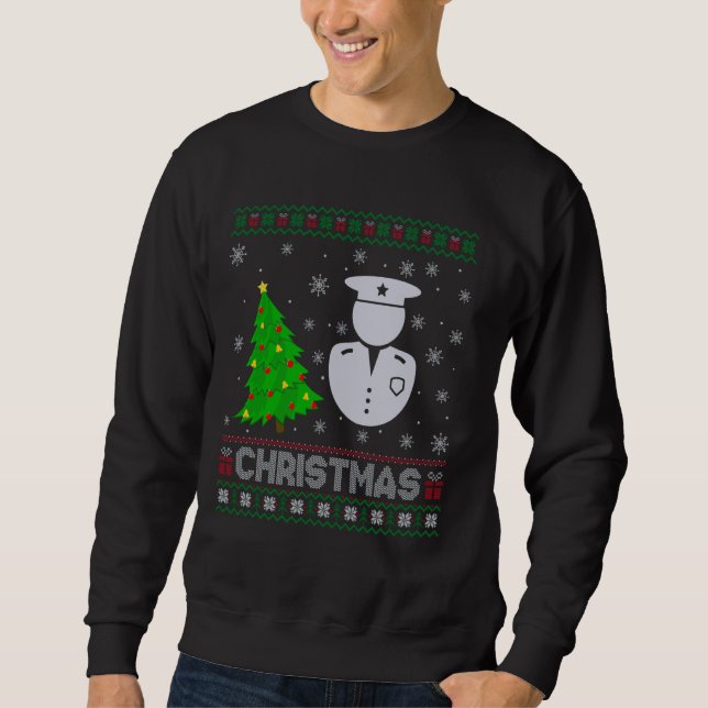 Policeman Xmas Tree Lighting Ugly Christmas Sweate Sweatshirt (Front)