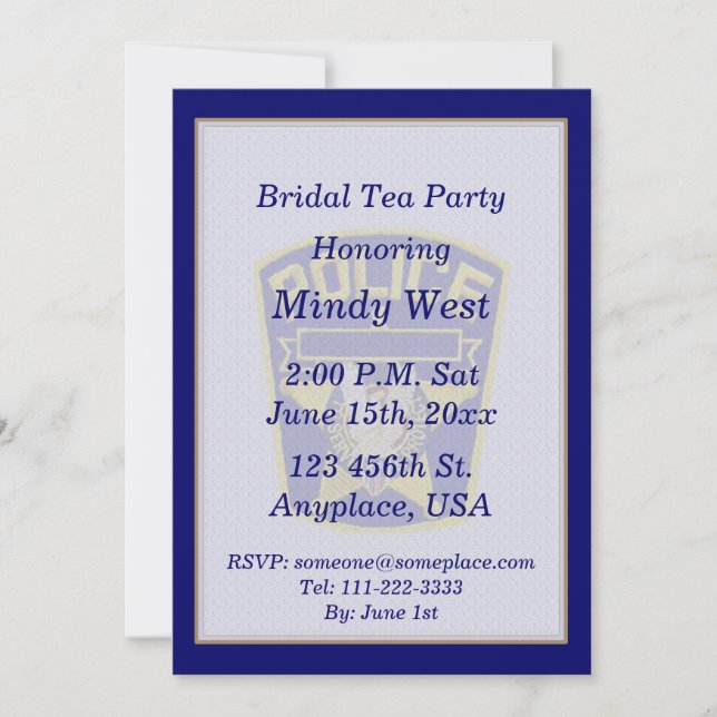 Policemans Bridal Shower Tea Party Invite (Front)