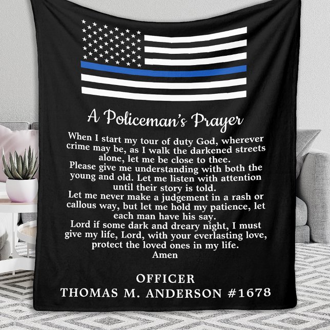 Policeman's Prayer Modern Thin Blue Line Flag Fleece Blanket (Creator Uploaded)