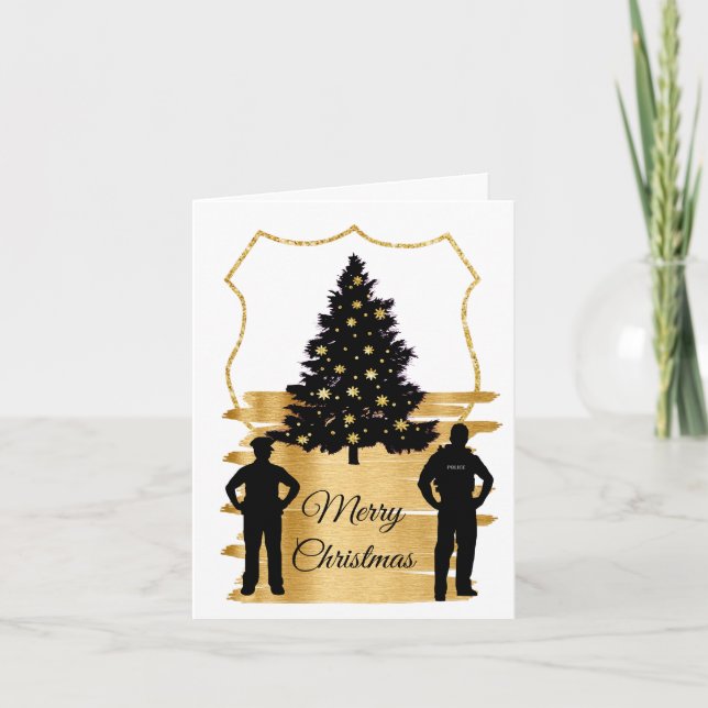 Policemen Badge Christmas Tree Greeting Card (Front)