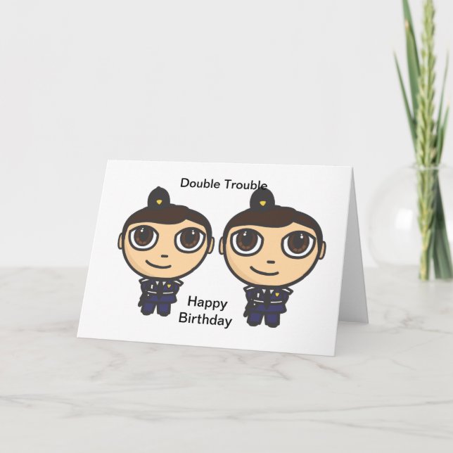 Policemen Double Trouble Happy Birthday Card (Front)