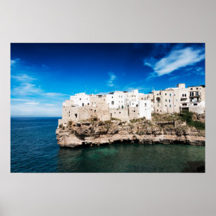 Polignano a Mare houses on a cliff in Puglia Poster