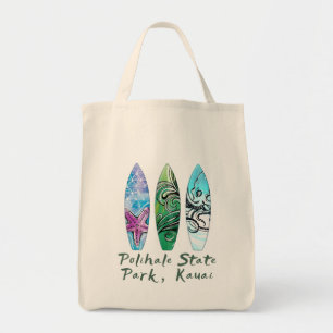 Polihale Kauai Watercolor Surfboards Tote Bag