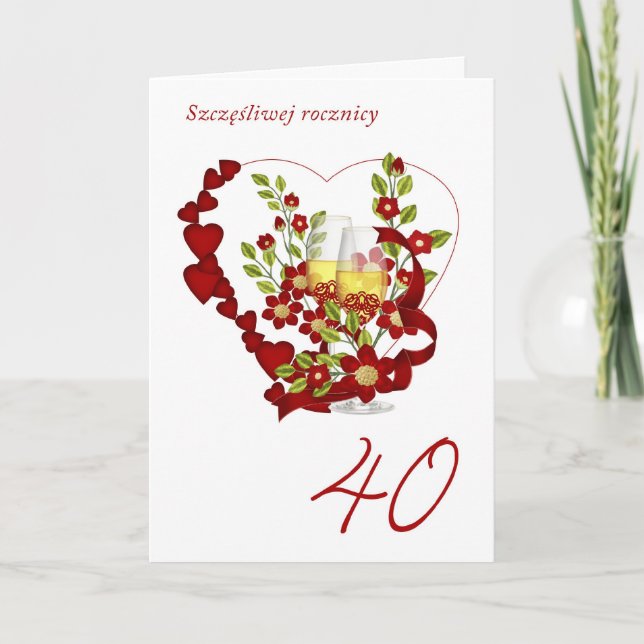 Polish 40th Wedding Anniversary With Champagne Card (Front)