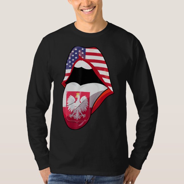 Polish American Roots Usa Polska Poland Flag Lips  T-Shirt (Front)