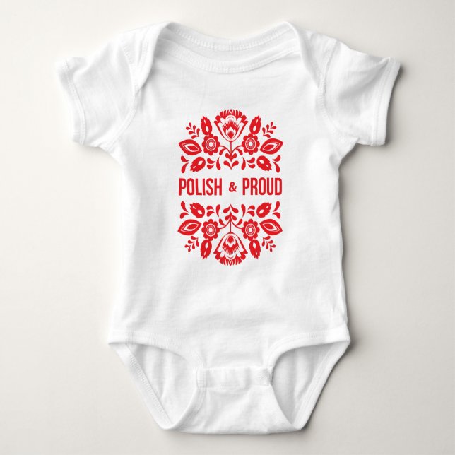 Polish and Proud Poland Polska Red Flowers Baby Bodysuit (Front)